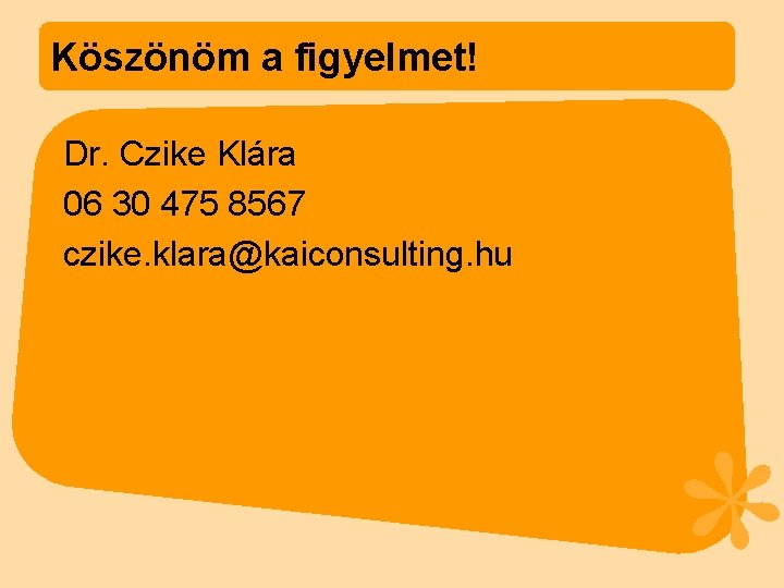 Köszönöm a figyelmet! Dr. Czike Klára 06 30 475 8567 czike. klara@kaiconsulting. hu 