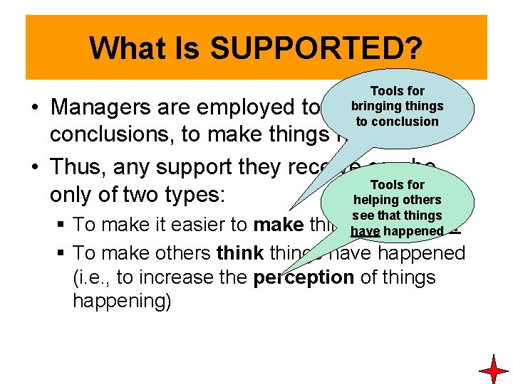 What Is SUPPORTED? Tools for bringing things to conclusion • Managers are employed to What Is SUPPORTED? Tools for bringing things to conclusion • Managers are employed to