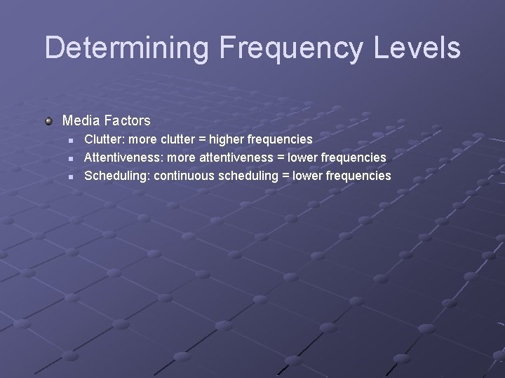 Determining Frequency Levels Media Factors n n n Clutter: more clutter = higher frequencies Determining Frequency Levels Media Factors n n n Clutter: more clutter = higher frequencies