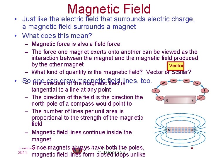 Magnetic Field • Just like the electric field that surrounds electric charge, a magnetic