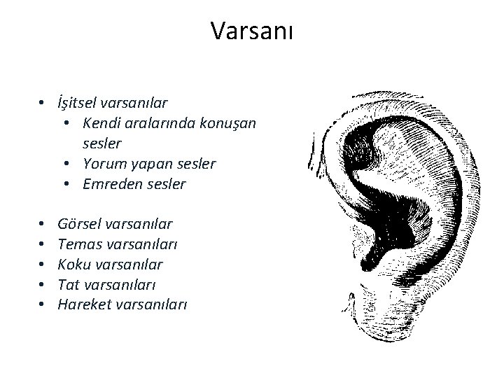 Varsanı • İşitsel varsanılar • Kendi aralarında konuşan sesler • Yorum yapan sesler •