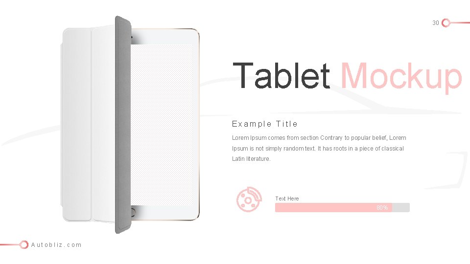 30 Tablet Mockup Example Title Lorem Ipsum comes from section Contrary to popular belief,