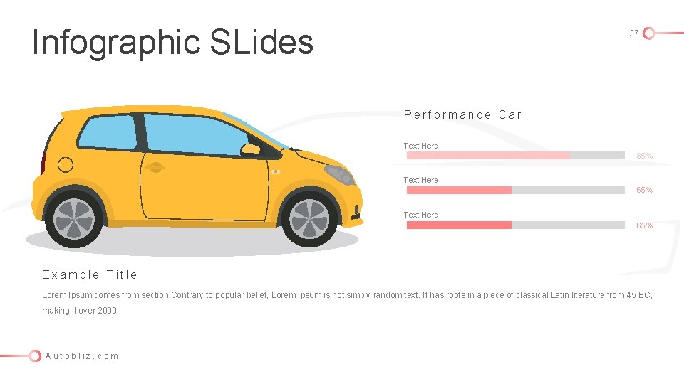 Infographic SLides 37 Performance Car Text Here 85% Text Here 65% Example Title Lorem