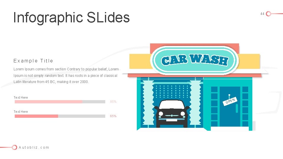 Infographic SLides 44 Example Title Lorem Ipsum comes from section Contrary to popular belief,