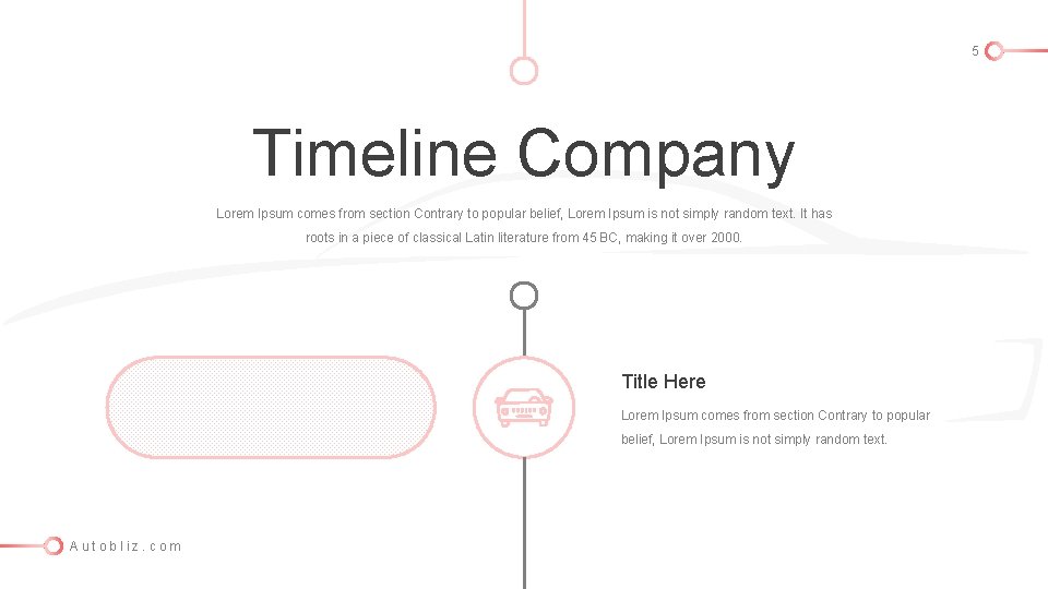 5 Timeline Company Lorem Ipsum comes from section Contrary to popular belief, Lorem Ipsum