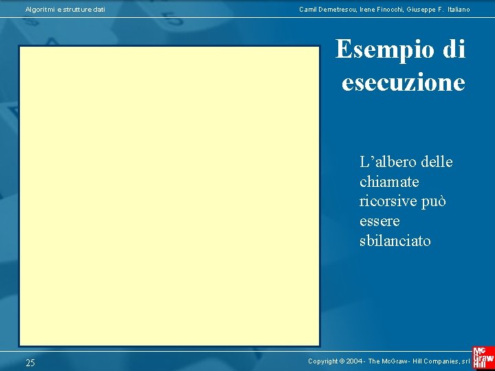 Algoritmi e strutture dati Camil Demetrescu, Irene Finocchi, Giuseppe F. Italiano Esempio di esecuzione