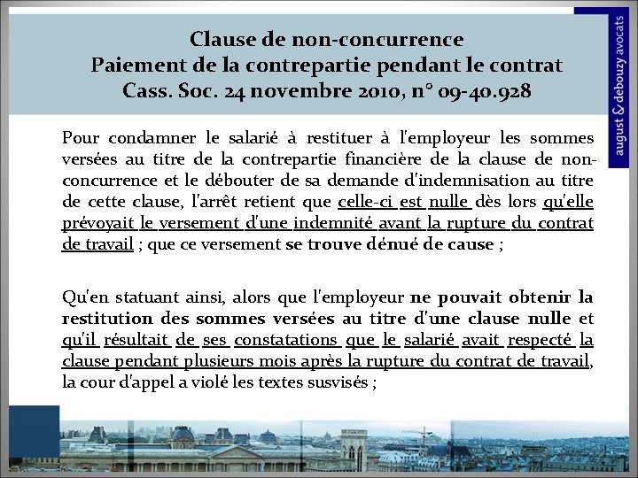 Clause de non-concurrence Paiement de la contrepartie pendant le contrat Cass. Soc. 24 novembre