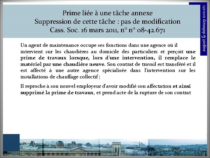 Prime liée à une tâche annexe Suppression de cette tâche : pas de modification