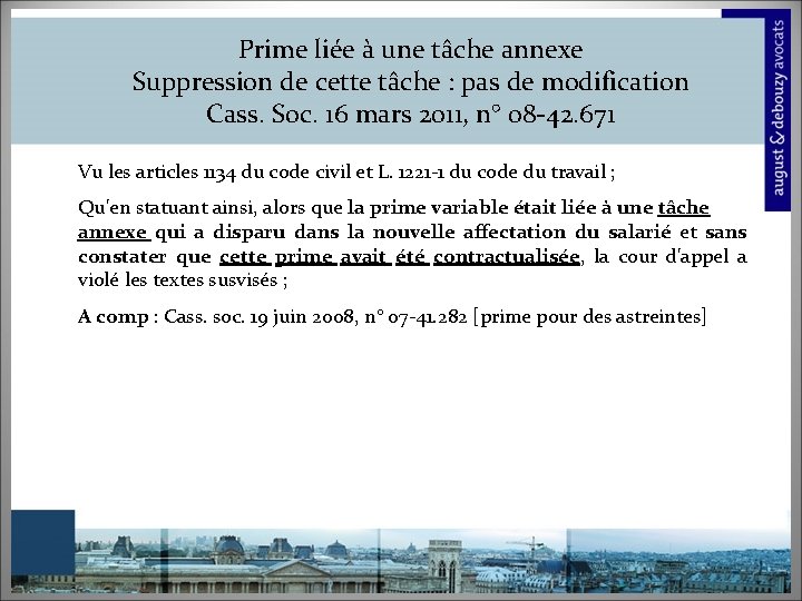 Prime liée à une tâche annexe Suppression de cette tâche : pas de modification