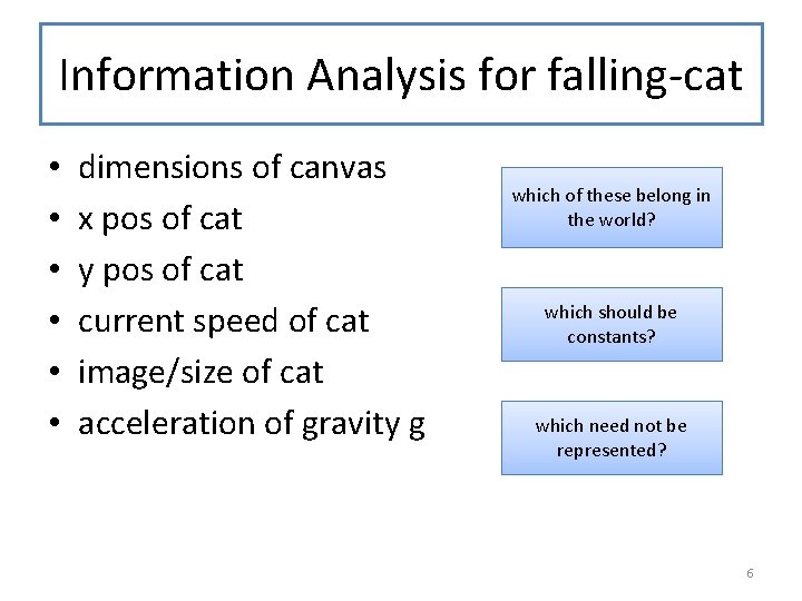 Information Analysis for falling-cat • • • dimensions of canvas x pos of cat