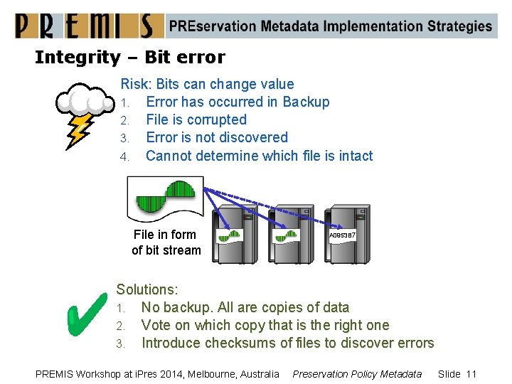 Integrity – Bit error Risk: Bits can change value 1. Error has occurred in