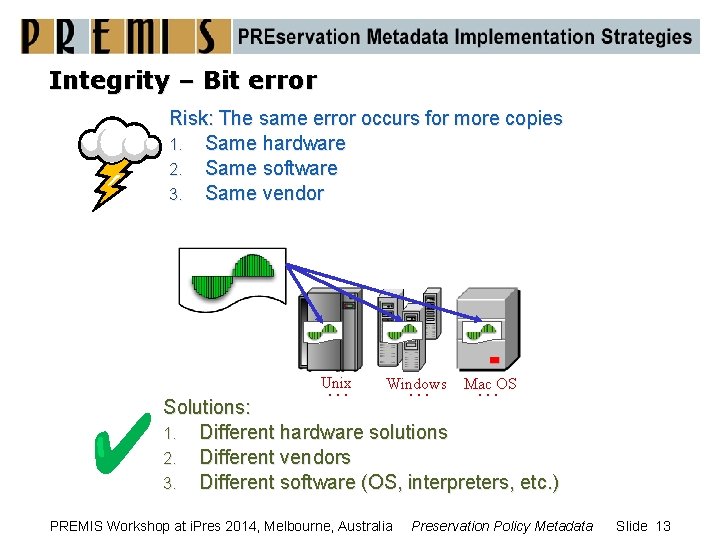 Integrity – Bit error Risk: The same error occurs for more copies 1. Same