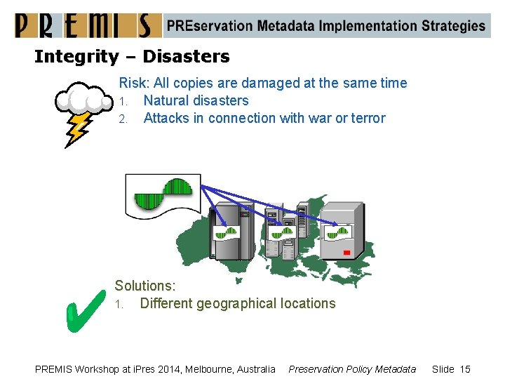 Integrity – Disasters Risk: All copies are damaged at the same time 1. Natural