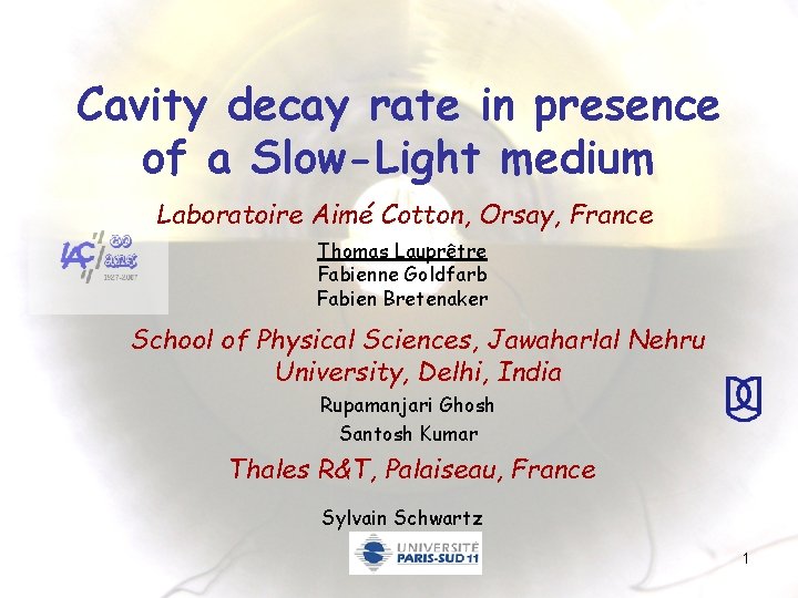 Cavity decay rate in presence of a Slow-Light medium Laboratoire Aimé Cotton, Orsay, France