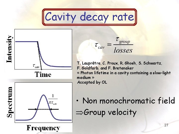 Cavity decay rate T. Lauprêtre, C. Proux, R. Ghosh, S. Schwartz, F. Goldfarb, and