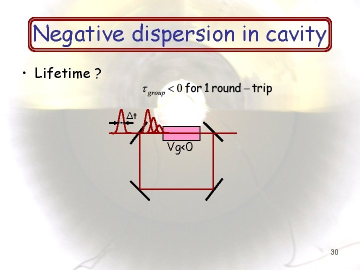 Negative dispersion in cavity • Lifetime ? Δt Vg<0 30 