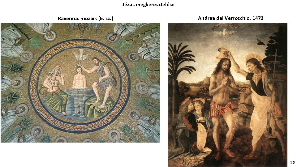 Jézus megkeresztelése Ravenna, mozaik (6. sz. ) Andrea del Verrocchio, 1472 12 