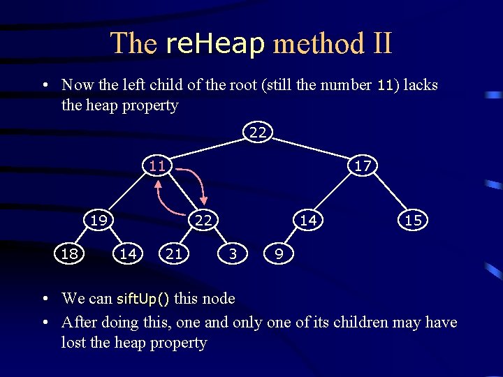 The re. Heap method II • Now the left child of the root (still