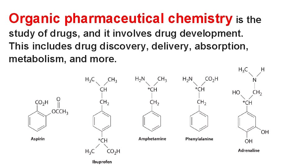 Organic pharmaceutical chemistry is the study of drugs, and it involves drug development. This