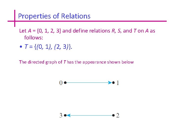 Properties of Relations Let A = {0, 1, 2, 3} and define relations R,