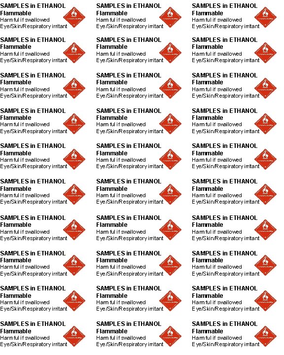 SAMPLES in ETHANOL Flammable SAMPLES in ETHANOL Flammable SAMPLES in ETHANOL Flammable Harmful if