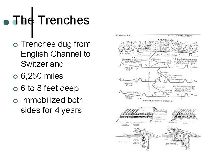 The Trenches ¢ ¢ Trenches dug from English Channel to Switzerland 6, 250 miles