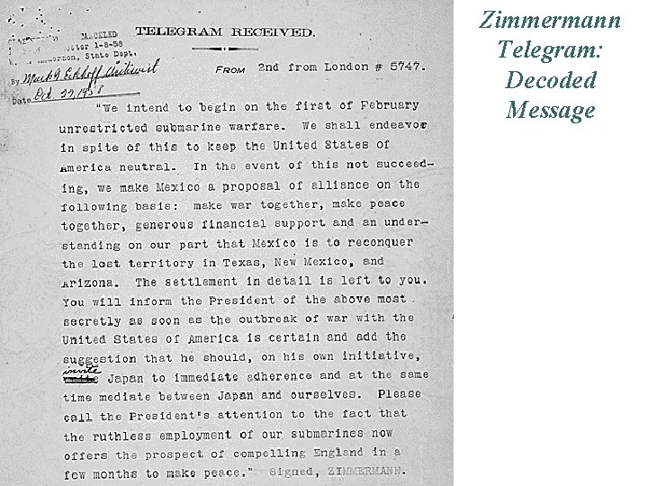 Zimmermann Telegram: Decoded Message 