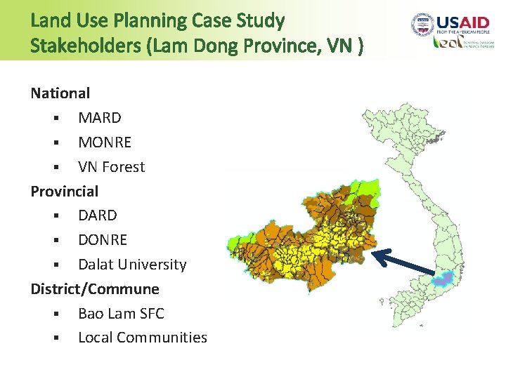 Land Use Planning Case Study Stakeholders (Lam Dong Province, VN ) National § MARD