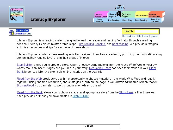 Literacy Explorer Search: Contact Us | Site Index | Logout Literacy Explorer is a