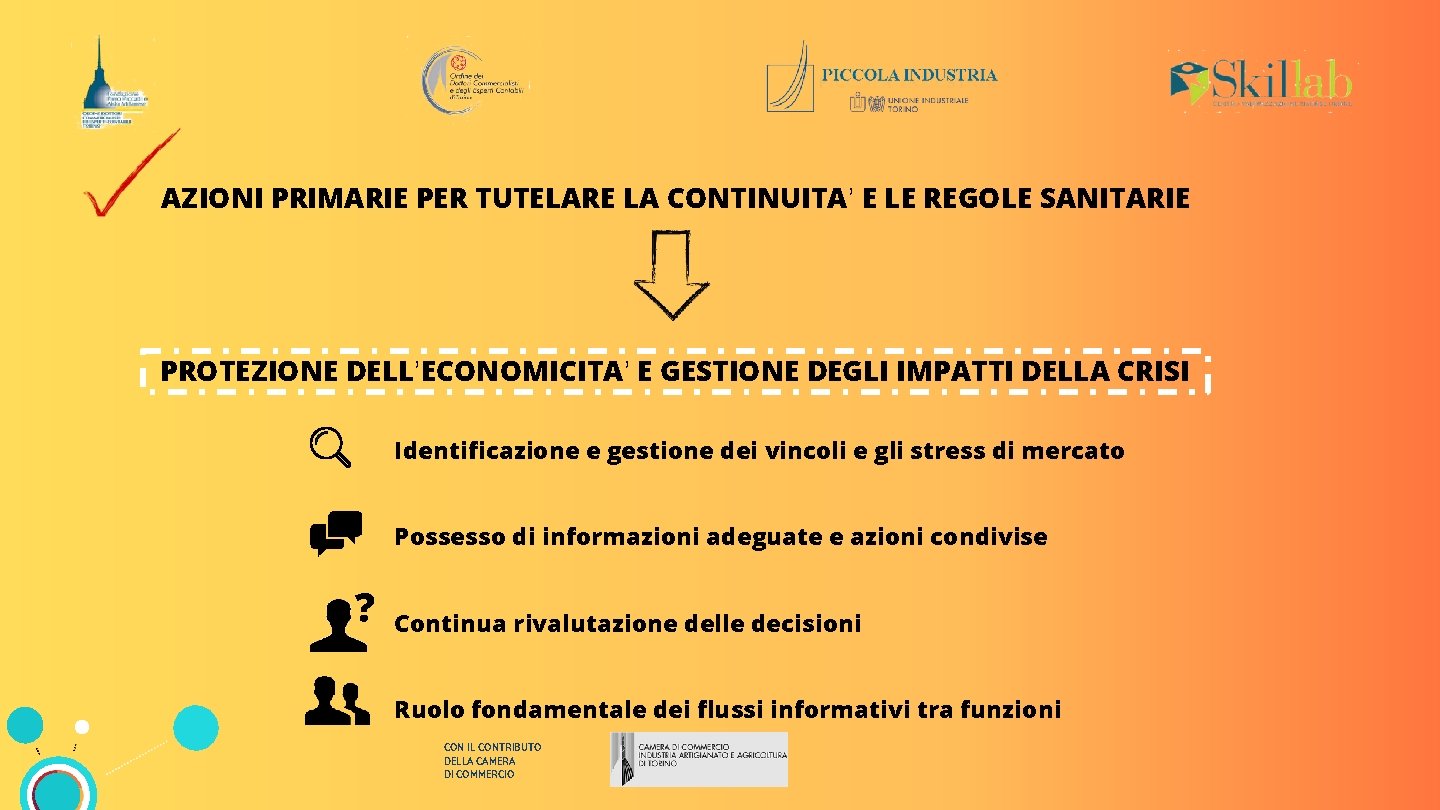 AZIONI PRIMARIE PER TUTELARE LA CONTINUITA’ E LE REGOLE SANITARIE PROTEZIONE DELL’ECONOMICITA’ E GESTIONE