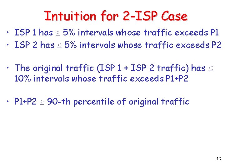 Intuition for 2 -ISP Case • ISP 1 has 5% intervals whose traffic exceeds