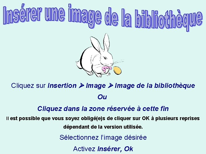 Cliquez sur Insertion Image de la bibliothèque Ou Cliquez dans la zone réservée à