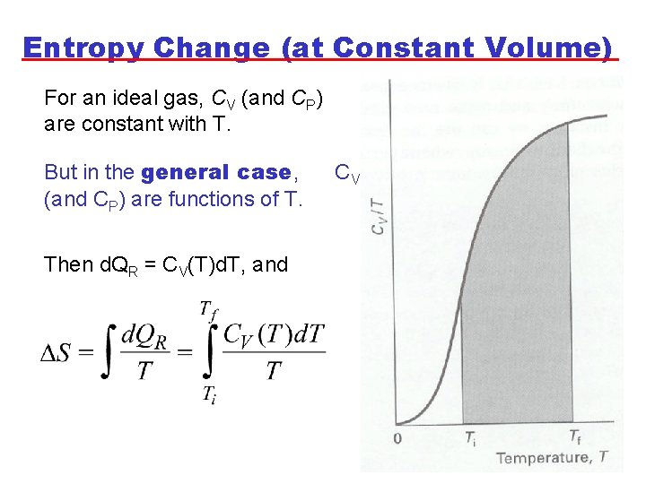 Entropy Change (at Constant Volume) For an ideal gas, CV (and CP) are constant