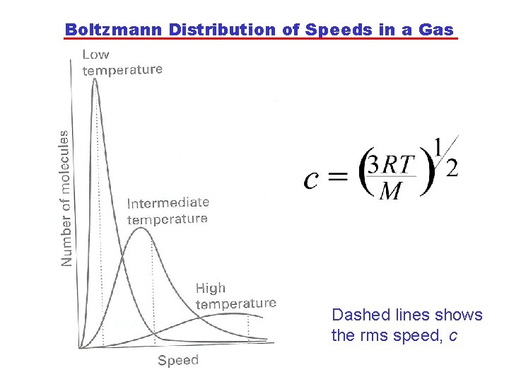 Boltzmann Distribution of Speeds in a Gas Dashed lines shows the rms speed, c