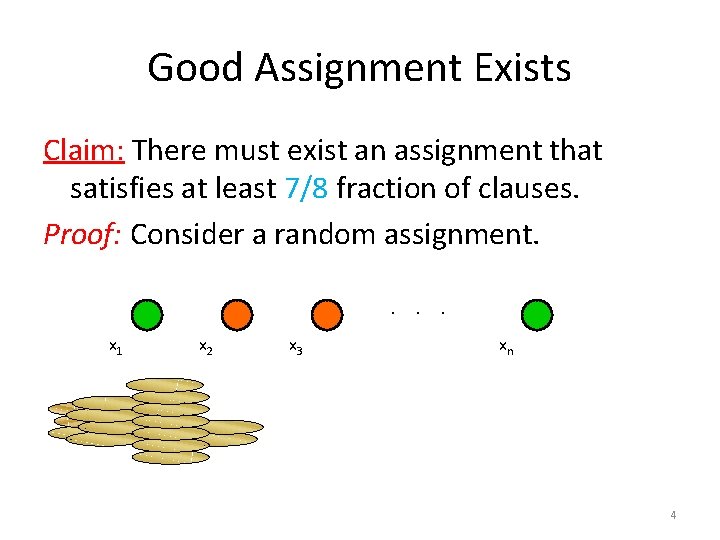 Good Assignment Exists Claim: There must exist an assignment that satisfies at least 7/8