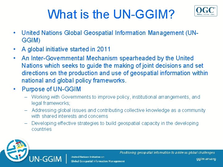 What is the UN-GGIM? • United Nations Global Geospatial Information Management (UNGGIM) • A What is the UN-GGIM? • United Nations Global Geospatial Information Management (UNGGIM) • A