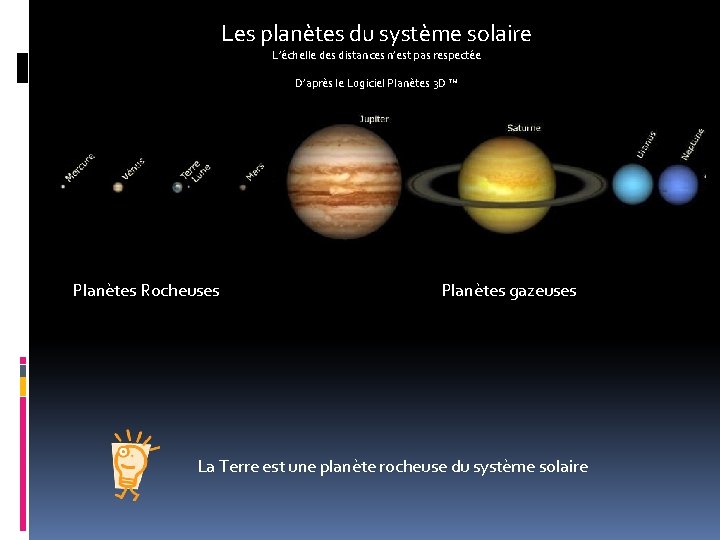Les planètes du système solaire L’échelle des distances n’est pas respectée D’après le Logiciel