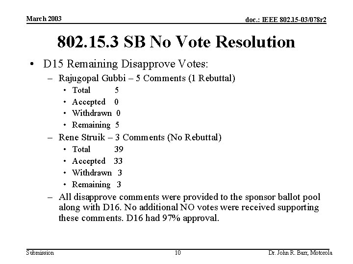 March 2003 doc. : IEEE 802. 15 -03/078 r 2 802. 15. 3 SB