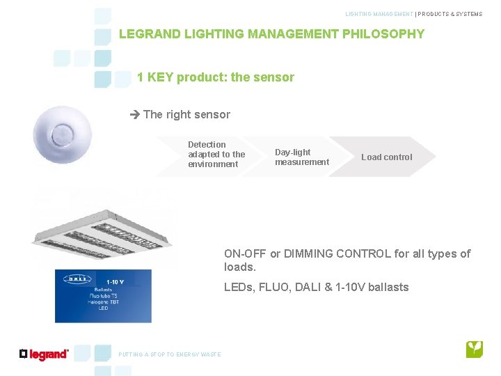 LIGHTING MANAGEMENT | PRODUCTS & SYSTEMS LEGRAND LIGHTING MANAGEMENT PHILOSOPHY 1 KEY product: the