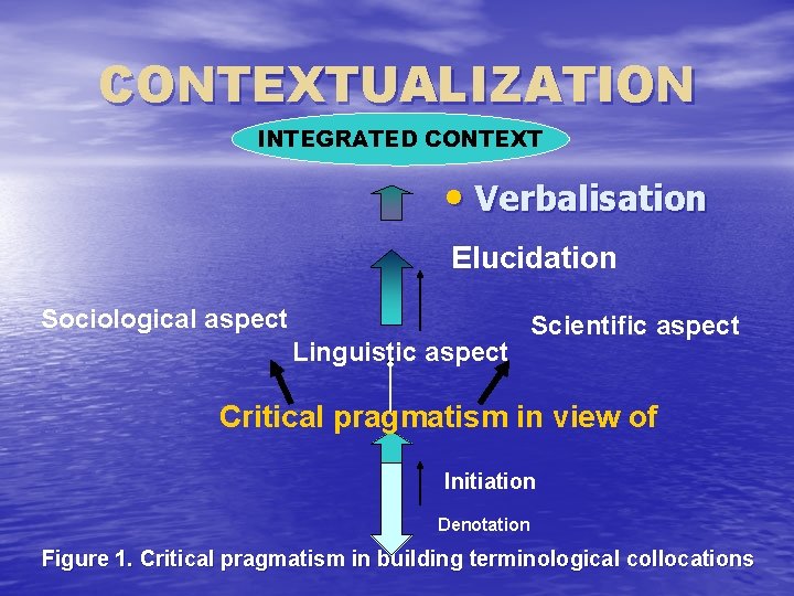 CONTEXTUALIZATION INTEGRATED CONTEXT • Verbalisation Elucidation Sociological aspect Linguistic aspect Scientific aspect Critical pragmatism
