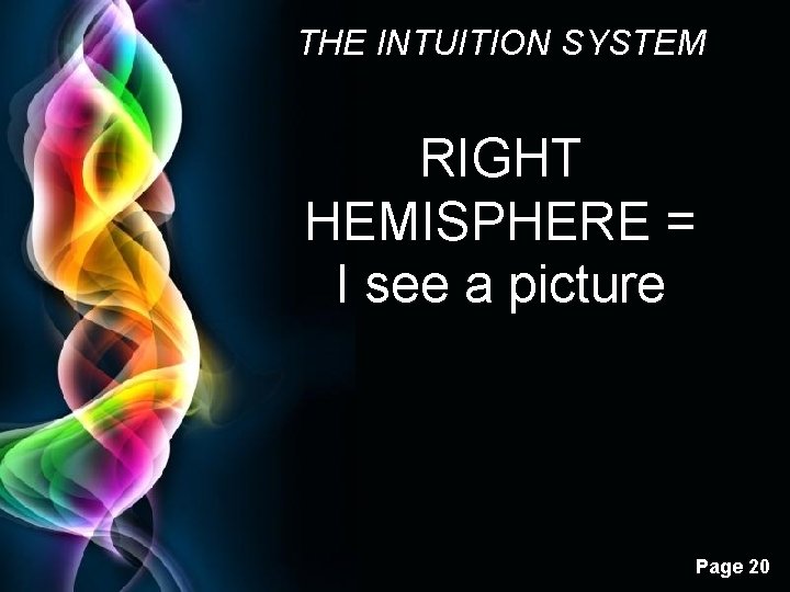THE INTUITION SYSTEM RIGHT HEMISPHERE = I see a picture Free Powerpoint Templates Page THE INTUITION SYSTEM RIGHT HEMISPHERE = I see a picture Free Powerpoint Templates Page