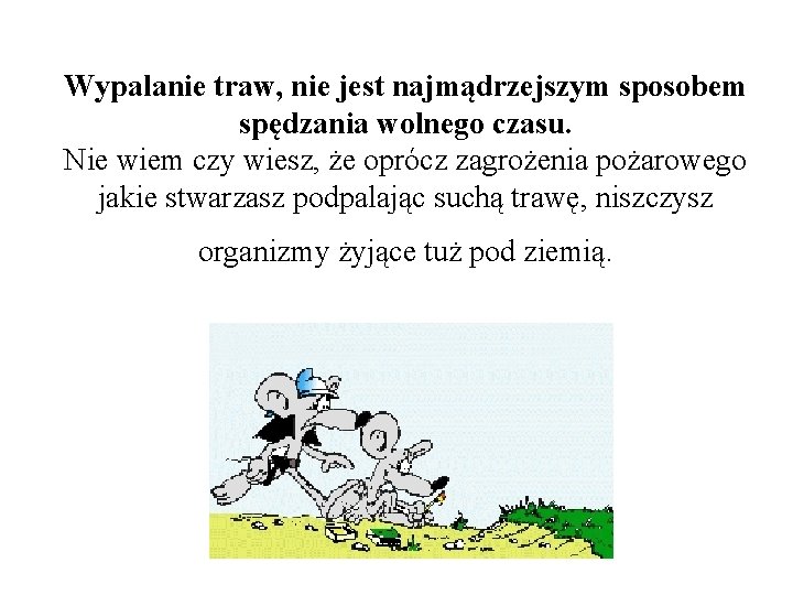 Wypalanie traw, nie jest najmądrzejszym sposobem spędzania wolnego czasu. Nie wiem czy wiesz, że