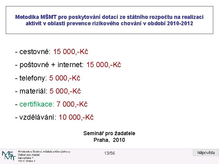 Metodika MŠMT pro poskytování dotací ze státního rozpočtu na realizaci aktivit v oblasti prevence