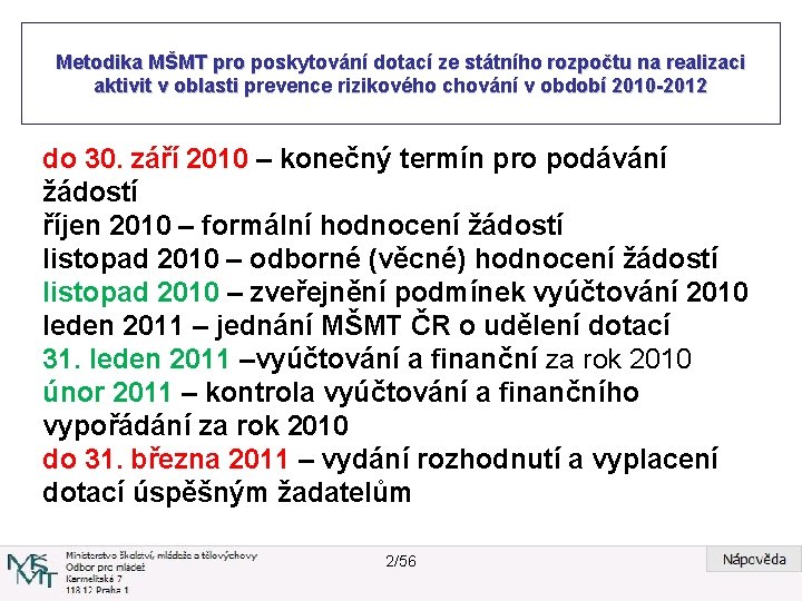 Metodika MŠMT pro poskytování dotací ze státního rozpočtu na realizaci aktivit v oblasti prevence