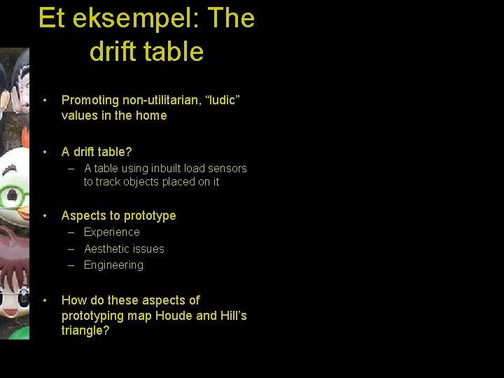 Et eksempel: The drift table • Promoting non-utilitarian, “ludic” values in the home •