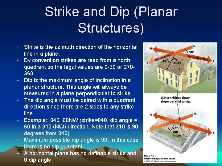 Strike and Dip (Planar Structures) • Strike is the azimuth direction of the horizontal