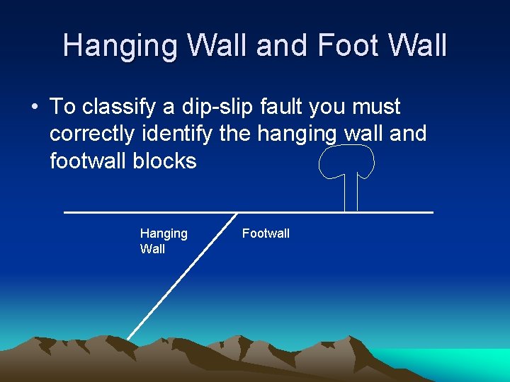 Hanging Wall and Foot Wall • To classify a dip-slip fault you must correctly