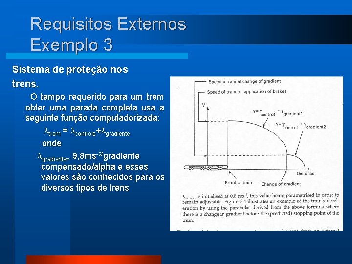 Requisitos Externos Exemplo 3 Sistema de proteção nos trens. O tempo requerido para um