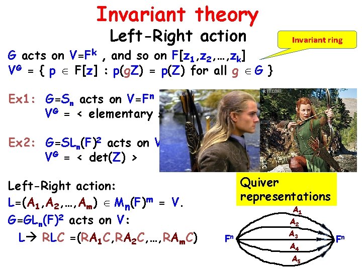 Invariant theory Left-Right action G acts on V=Fk , and so on F[z 1,