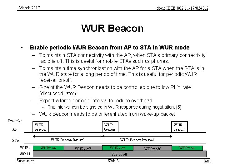 March 2017 doc. : IEEE 802. 11 -17/0343 r 2 WUR Beacon • Enable